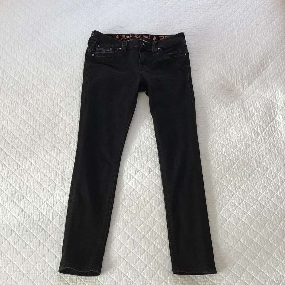 Rock Revival Beliss Black Skinny Jeans Women 28 Low Rise Streetwear Grunge Biker